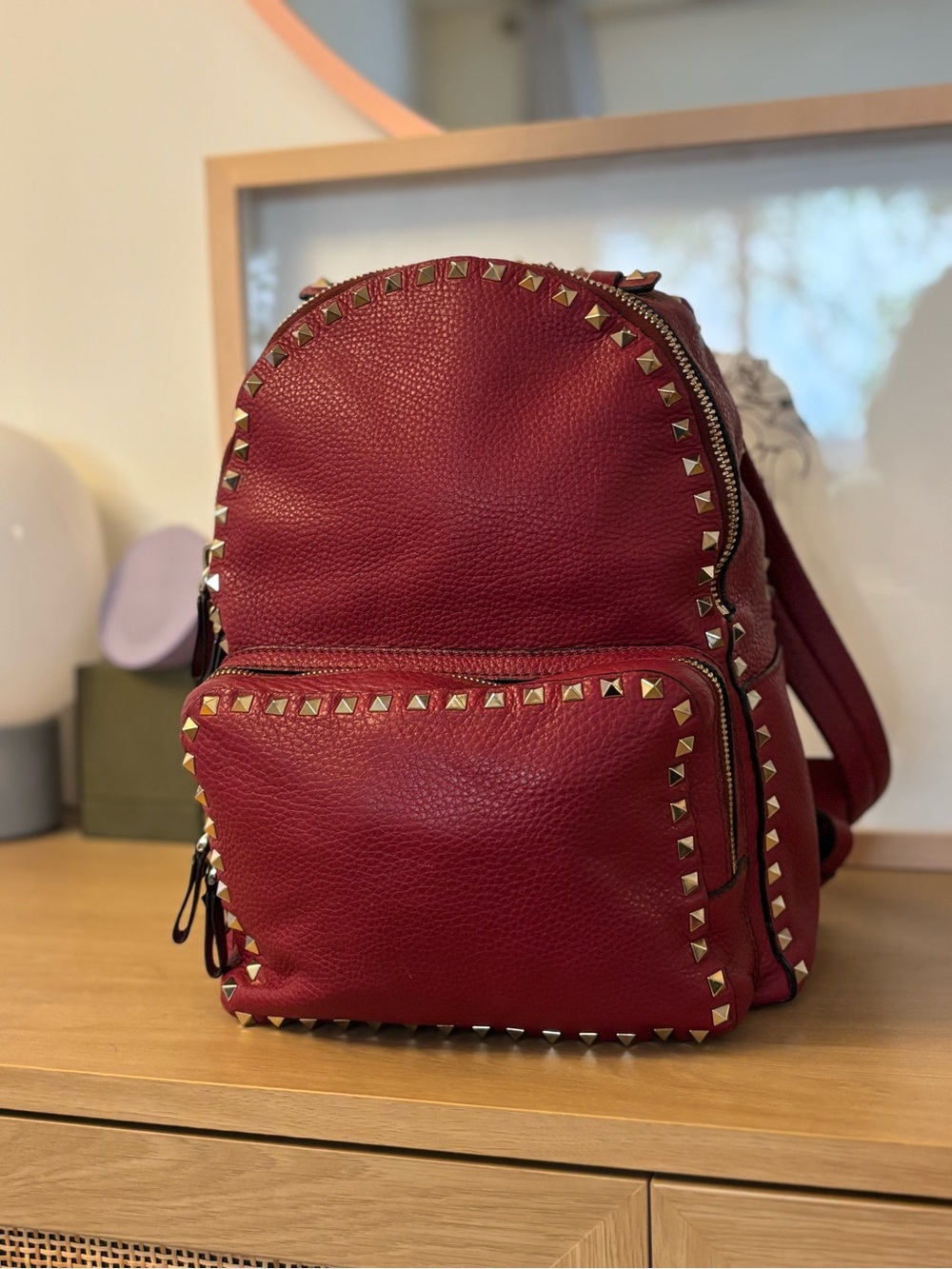 Valentino Red Rockstud Small Backpack